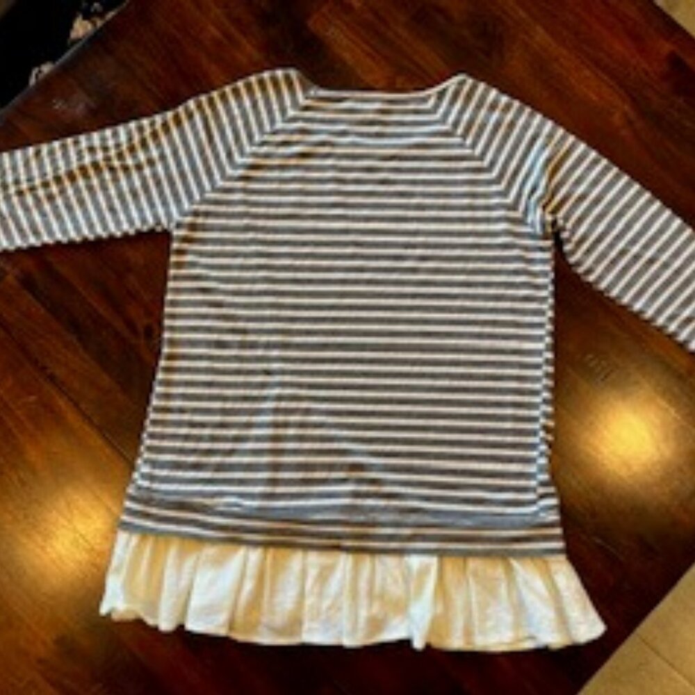 Umgee Gray & Cream Stripe 3/4 Sleeve Shirt Sz M - Picture 4 of 9